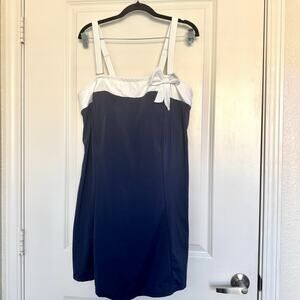 Swim 365 Swim For All Dress, Womens 22 Navy Blue White Bow Cover Up Bathing Suit